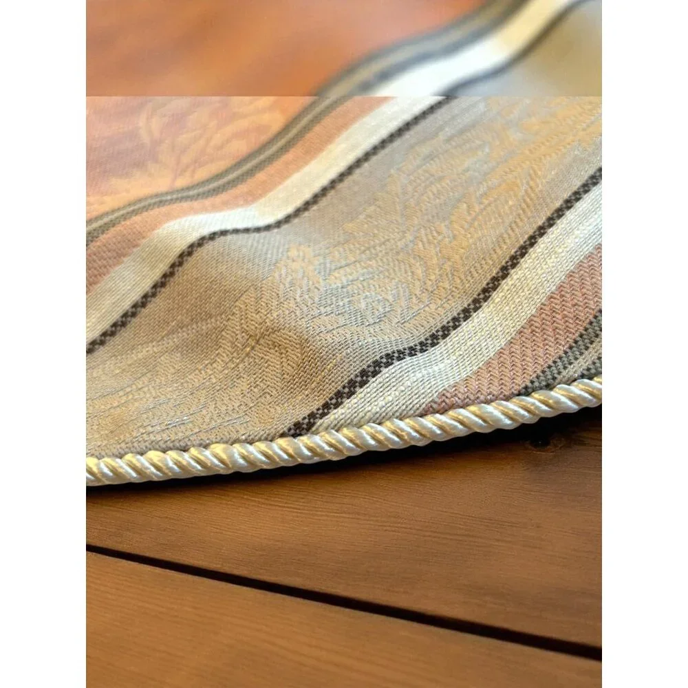 8 Damask Stripe Braided and Tassel Reversible Placemats Taupe / Tan Pink/ Salmon